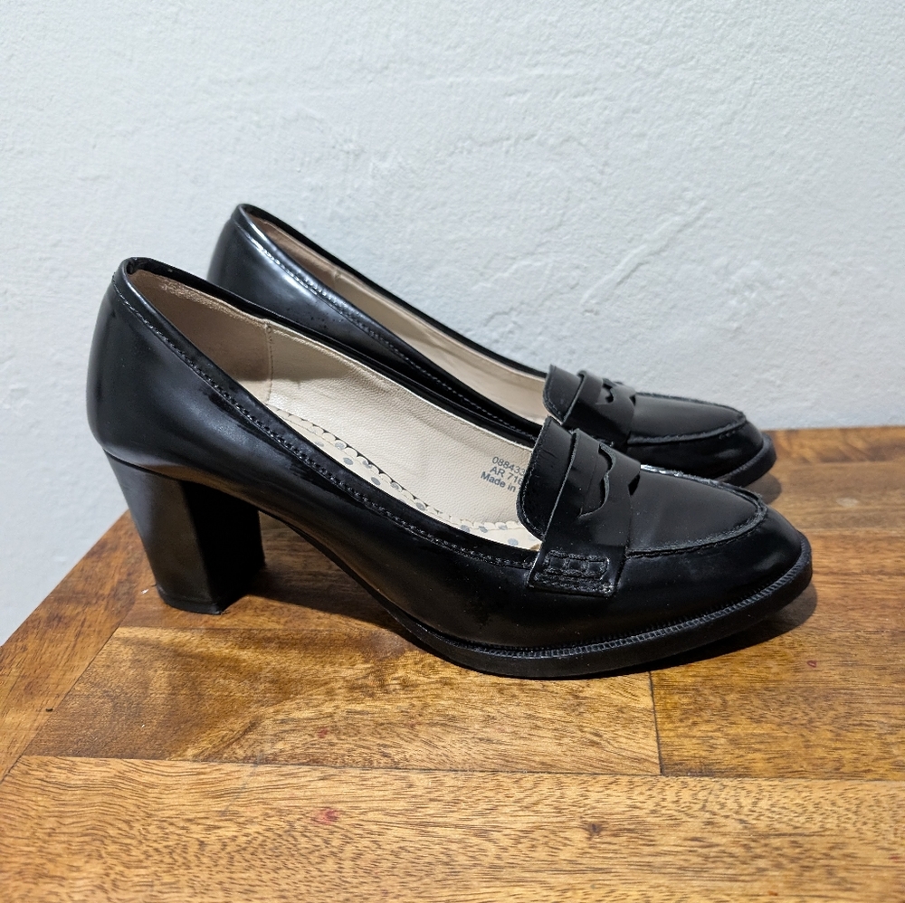 Boden Black Loafer High Heel Pumps Oxford Leather Women’s‎ 38 7.5